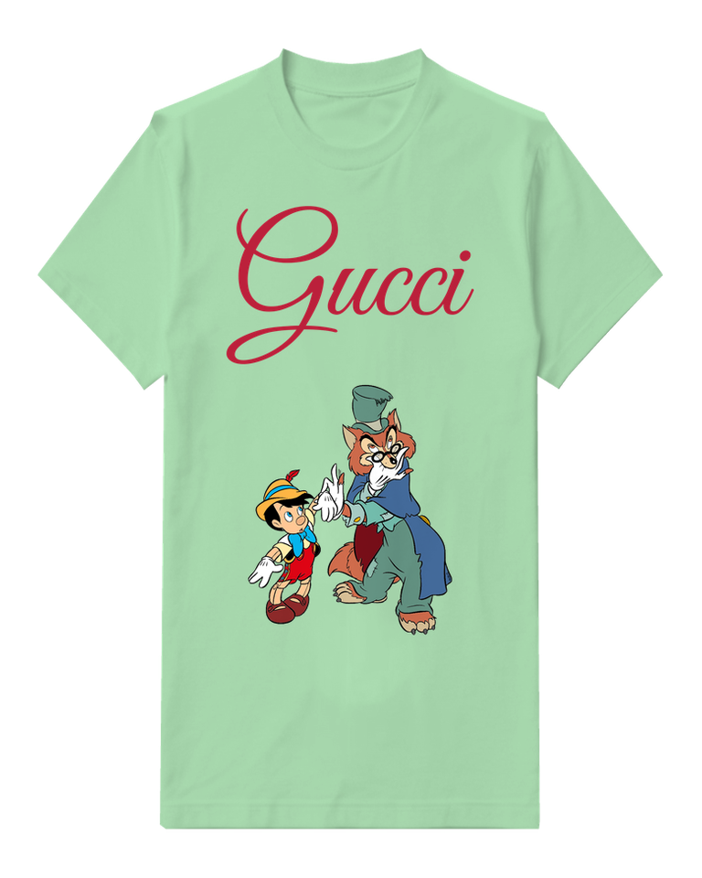 Sage Green Pinocchio And Fox Like Villain Graphic T-Shirt - front product view