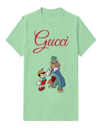 Sage Green Pinocchio And Fox Like Villain Graphic T-Shirt - front product view