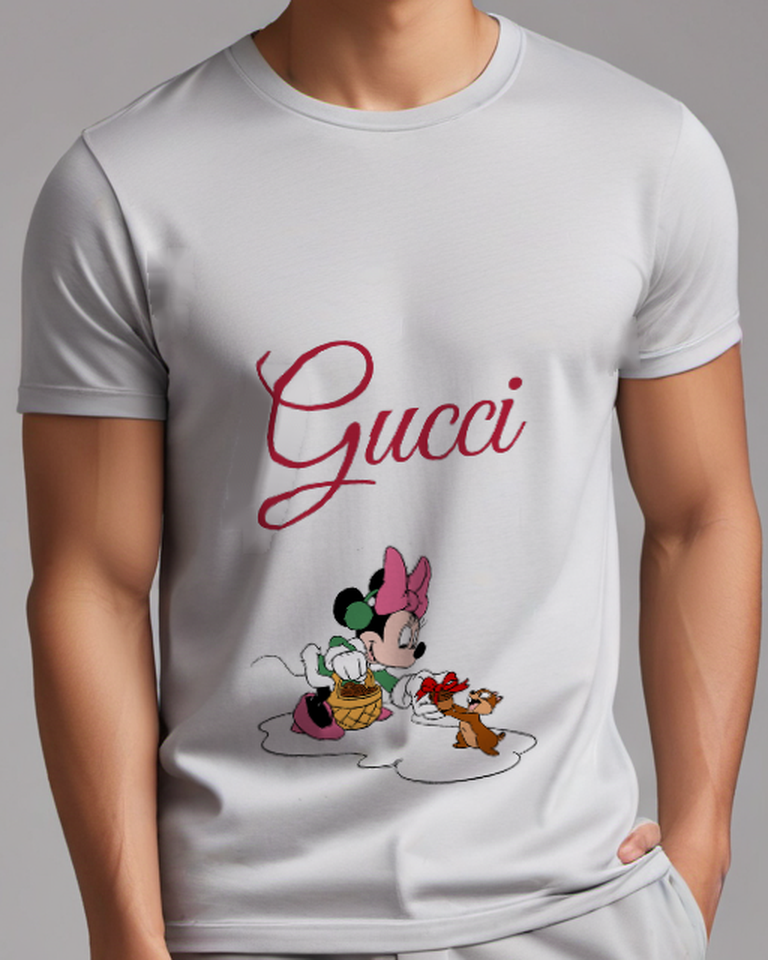 Light Gray Minnie Mouse With Basket And Chip Graphic T-Shirt - model wearing view