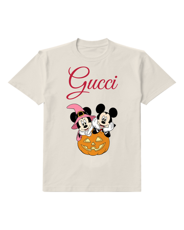 Light Gray Mickey And Minnie On Pumpkin Graphic T-Shirt - front product view