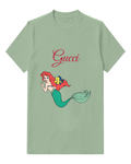 Sage Green Ariel Mermaid With Fish Companion Graphic T-Shirt - front product view