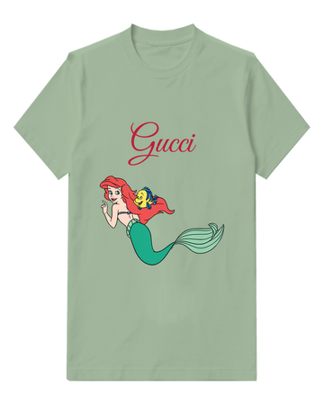 Sage Green Ariel Mermaid With Fish Companion Graphic T-Shirt - front product view