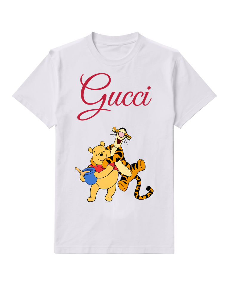 White Pooh And Tigger Joyful Embrace Graphic T-Shirt - front product view