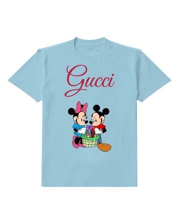 Sky Blue Mickey And Minnie Holding Easter Basket Graphic T-Shirt - front product view