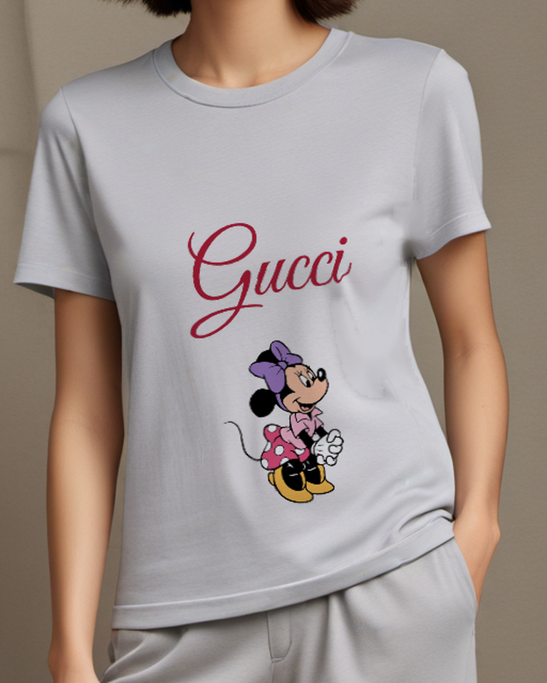 Light Gray Mouse Pink Skirt Hip Pose Graphic T-Shirt - front product view