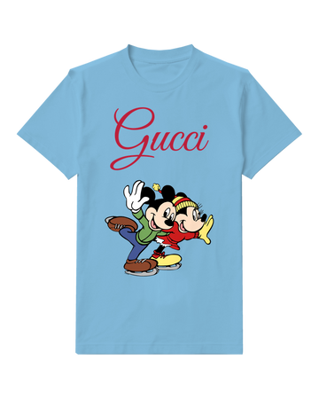 Sky Blue Mickey And Minnie Skating Together Graphic T-Shirt - front product view