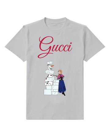 Light Gray Anna And Olaf Standing Beside Ice Blocks Graphic T-Shirt - front product view