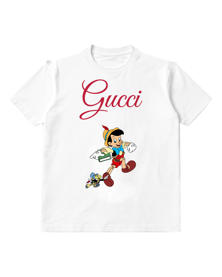 White Pinocchio Running With Book Cricket Beside Graphic T-Shirt - front product view