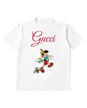 White Pinocchio Running With Book Cricket Beside Graphic T-Shirt - front product view