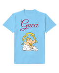 Sky Blue Cartoon Lightning God On Cloud Graphic T-Shirt - front product view