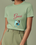Sage Green Dark Haired Fairy Water Swirl Graphic T-Shirt - model wearing view