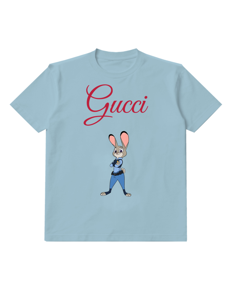 Sky Blue Rabbit Police Officer Stand Graphic T-Shirt - front product view