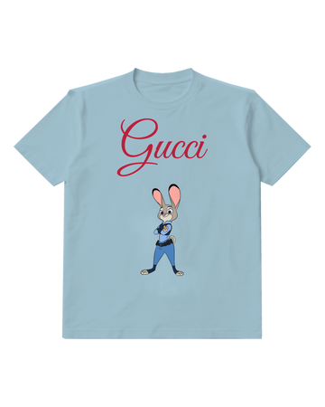 Sky Blue Rabbit Police Officer Stand Graphic T-Shirt - front product view