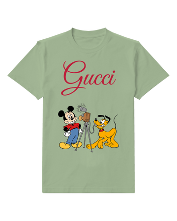 Sage Green Mickey And Pluto With Camera Setup Graphic T-Shirt - front product view