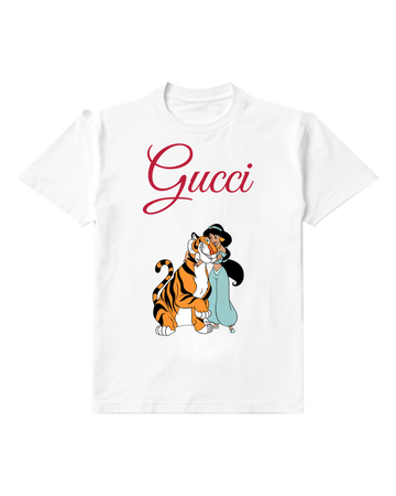 White Jasmine Hugging Tiger In Embrace Graphic T-Shirt - front product view