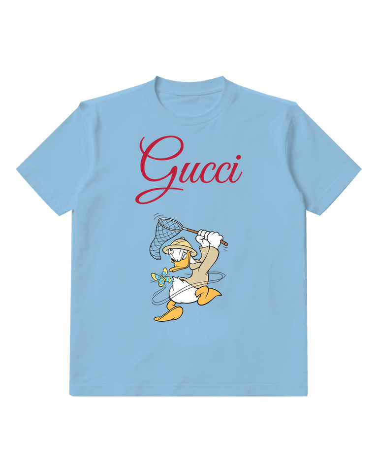 Sky Blue Bird Landing Net Graphic T-Shirt - front product view