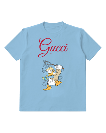 Sky Blue Bird Landing Net Graphic T-Shirt - front product view
