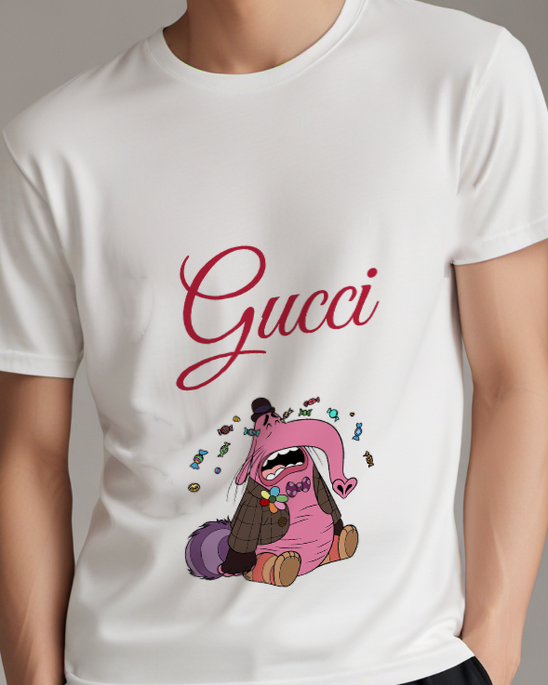 Light Gray Pink Creature Colorful Confetti Graphic T-Shirt - model wearing view