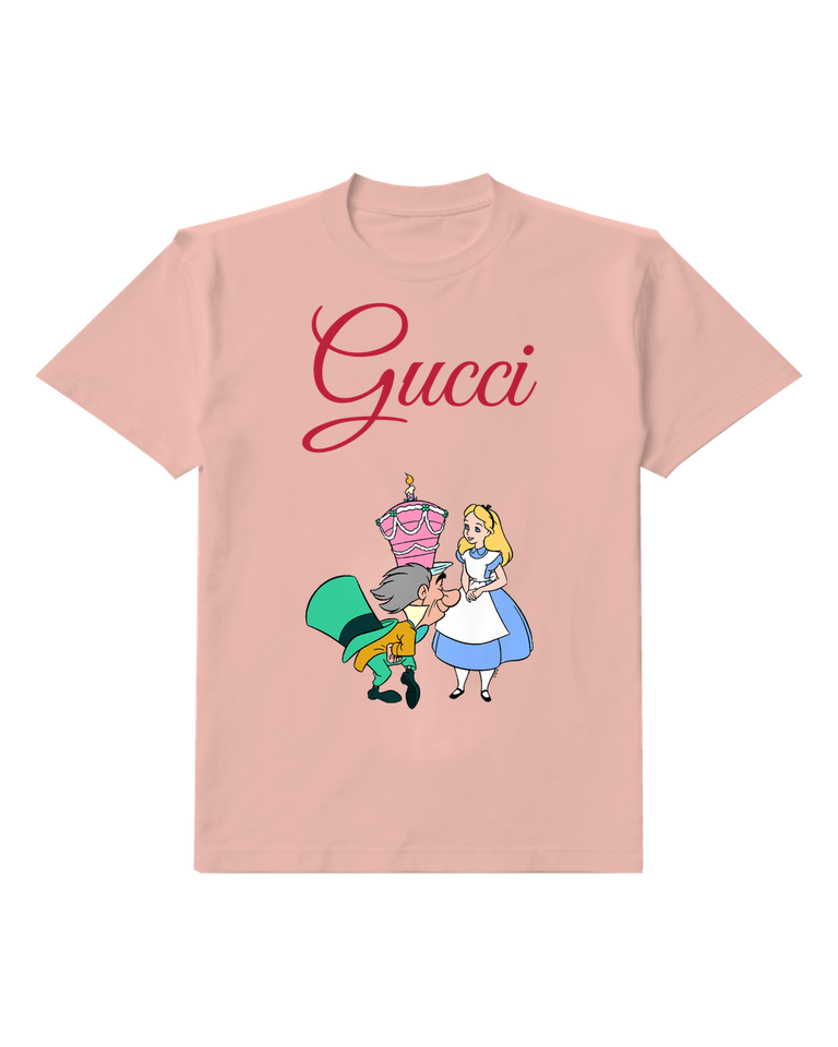 Blush Pink Mad Hatter Offers Cake To Alice Graphic T-Shirt - front product view