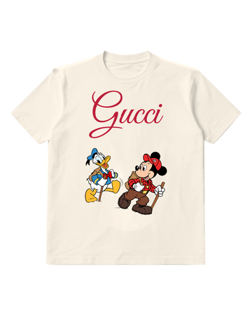 Ivory Mickey And Donald Hiking Together Graphic T-Shirt - front product view