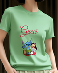 Sage Green Stitch And Lilo Dancing With Record Player Graphic T-Shirt - model wearing view
