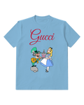 Sky Blue Mad Hatter Offers Cake To Alice Graphic T-Shirt - front product view