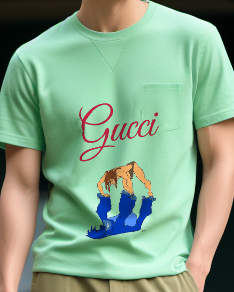 Sage Green Tarzan Balancing On Raised Feet With Terk Graphic T-Shirt - model wearing view