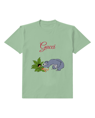 Sage Green Baloo And Mowgli In Leafy Hide Graphic T-Shirt - front product view