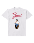 White Young Man Seated On Barrel Graphic T-Shirt - front product view