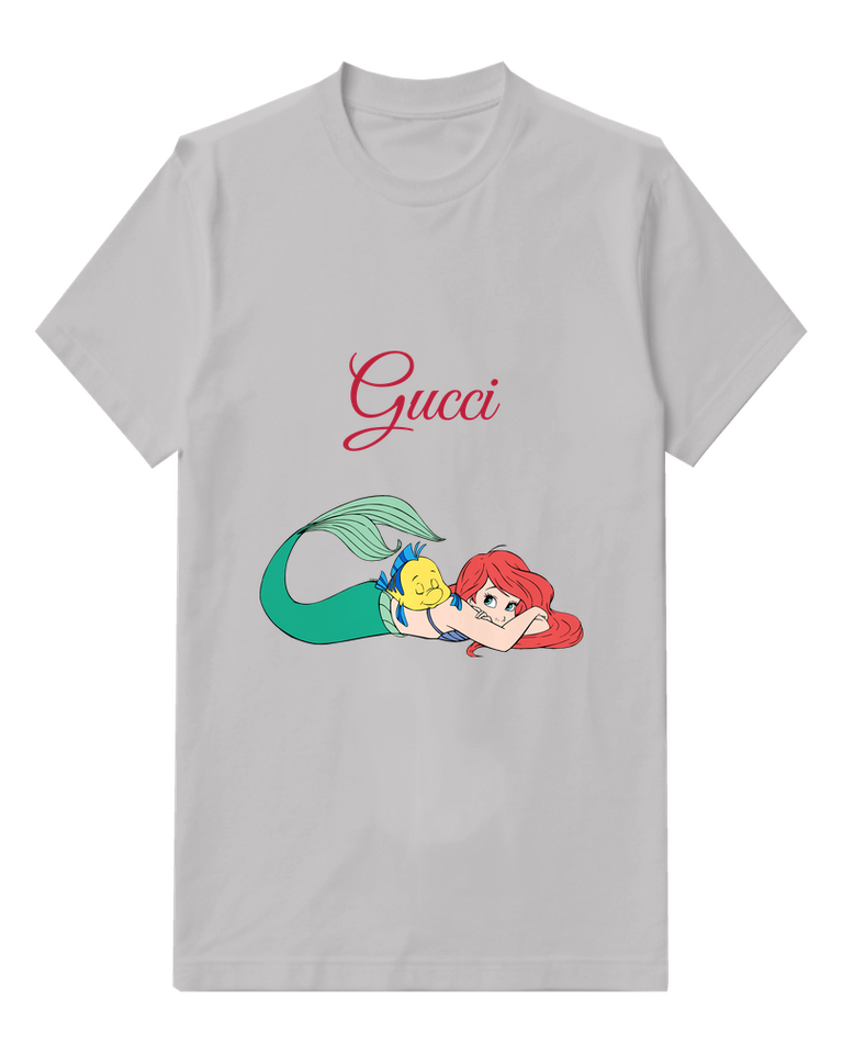Light Gray Ariel And Flounder Sleeping Together Graphic T-Shirt - front product view