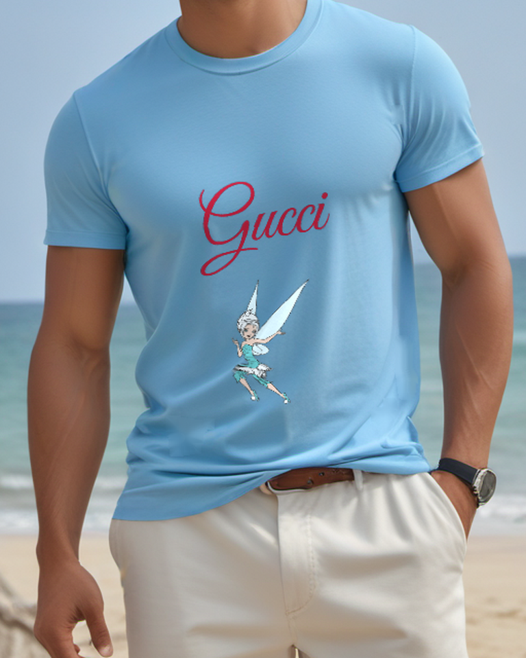 Dusty Blue Pale Blue Fairy Midair Graphic T-Shirt - model wearing view