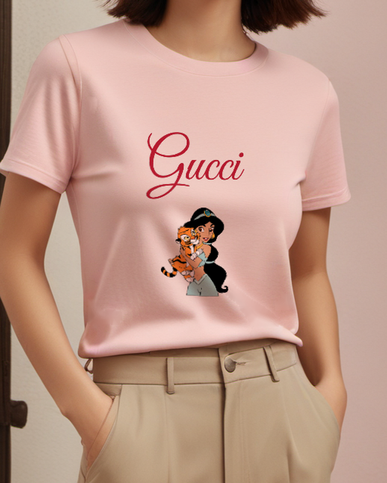 Blush Pink Jasmine Holds Tiger In Arms Graphic T-Shirt - model wearing view