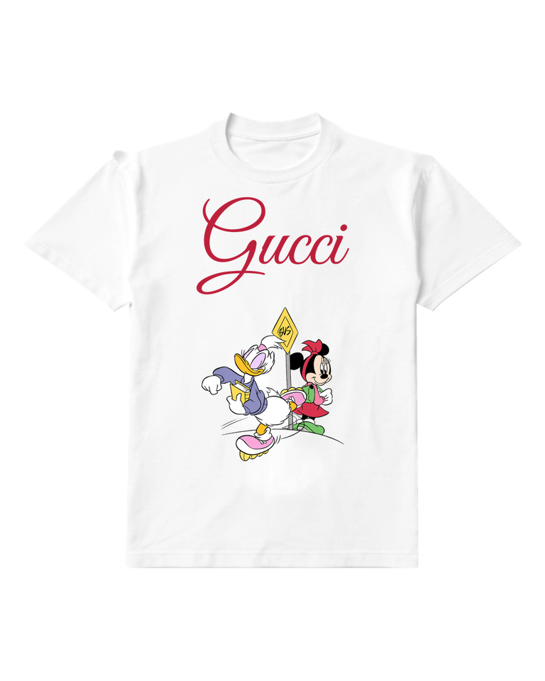 White Minnie And Daisy At Bus Stop Graphic T-Shirt - front product view