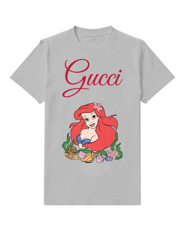 Light Gray Mermaid Amid Shells And Flowers Graphic T-Shirt - front product view