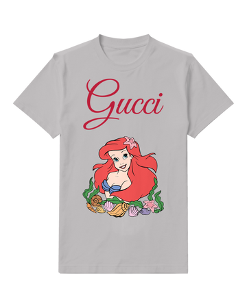 Light Gray Mermaid Amid Shells And Flowers Graphic T-Shirt - front product view