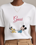 White Pluto Pulling Mickey By The Hand Graphic T-Shirt - model wearing view