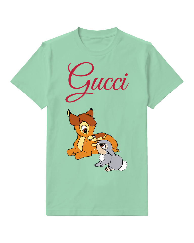 Sage Green Bambi And Thumper Sitting Together Graphic T-Shirt - front product view