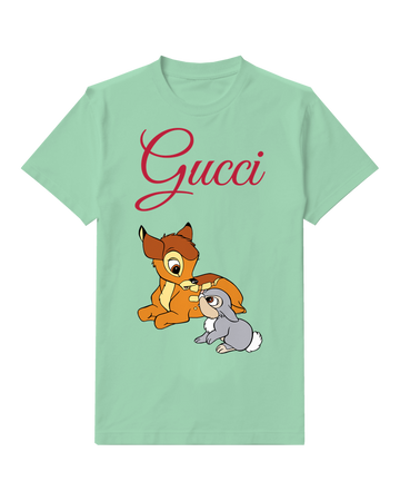 Sage Green Bambi And Thumper Sitting Together Graphic T-Shirt - front product view