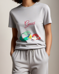 Light Gray Ariel And Flounder Sleeping Together Graphic T-Shirt - model wearing view
