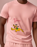 Blush Pink Dog Running Open Mouth Graphic T-Shirt - model wearing view