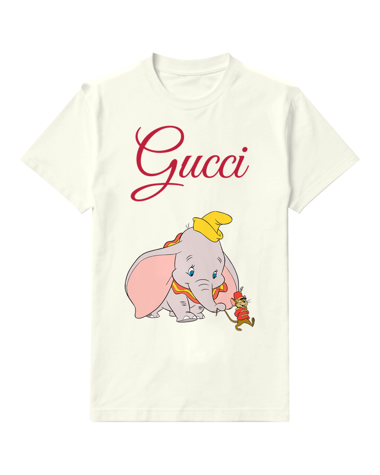 White Dumbo And Mouse In Playful Stance Graphic T-Shirt - front product view