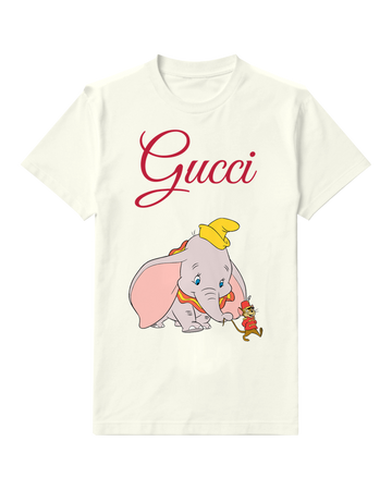 White Dumbo And Mouse In Playful Stance Graphic T-Shirt - front product view