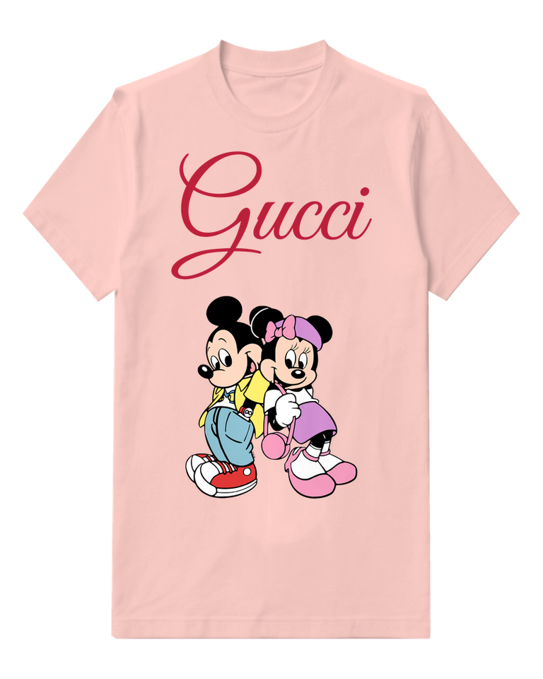 Blush Pink Mickey And Minnie In Walking Pose Graphic T-Shirt - front product view