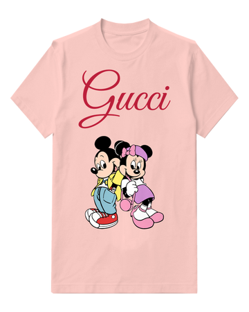 Blush Pink Mickey And Minnie In Walking Pose Graphic T-Shirt - front product view