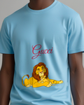 Dusty Blue Lion Father And Cub Resting Together Graphic T-Shirt - model wearing view