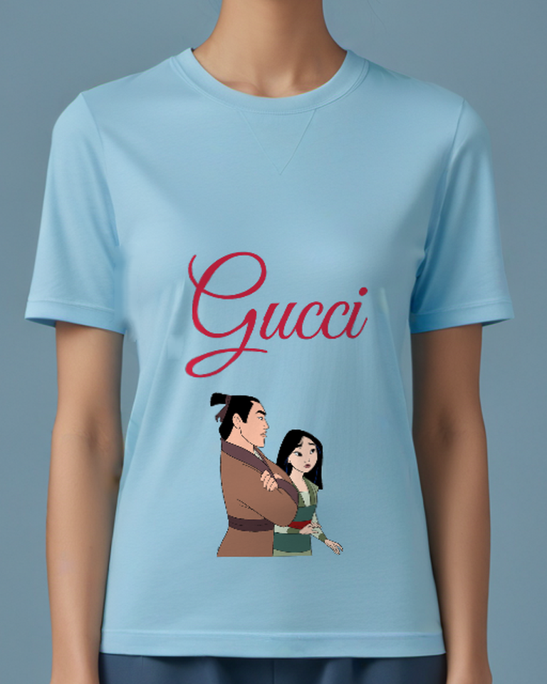 Sky Blue Mulan And Li Shang Standing Together Graphic T-Shirt - model wearing view
