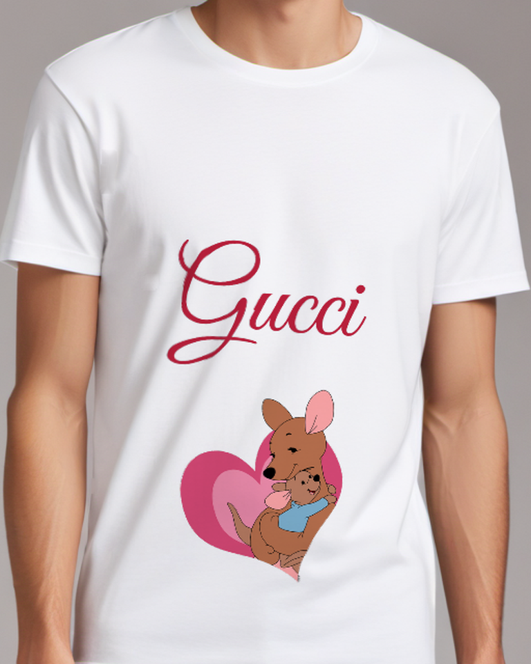 White Kanga Hugs Roo In Heart Shape Graphic T-Shirt - model wearing view