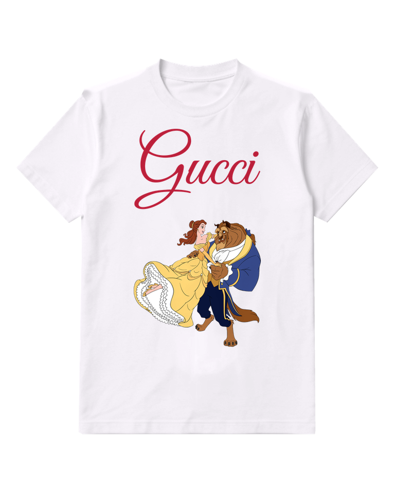 White Belle And Beast Dancing Together Crew Neck Graphic T-Shirt - front product view