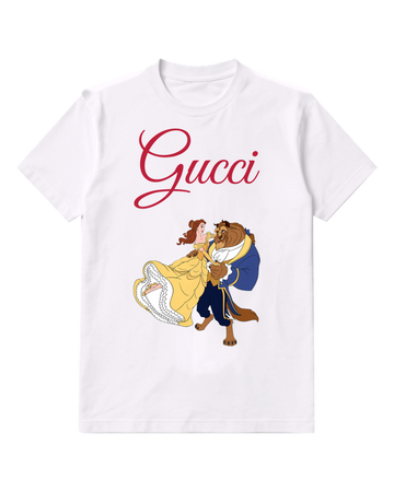 White Belle And Beast Dancing Together Crew Neck Graphic T-Shirt - front product view