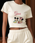 Ivory Baby Mickey And Minnie With Toy Cars Graphic T-Shirt - model wearing view